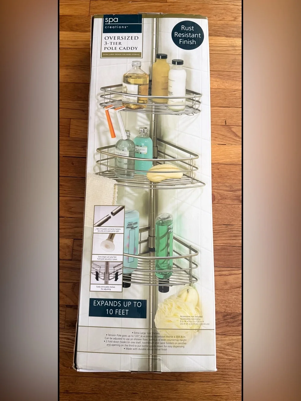 NWT Boxed Spa Creations Rust-resistant Epoxy Nickel Finish 3-Tier Pole Caddy
